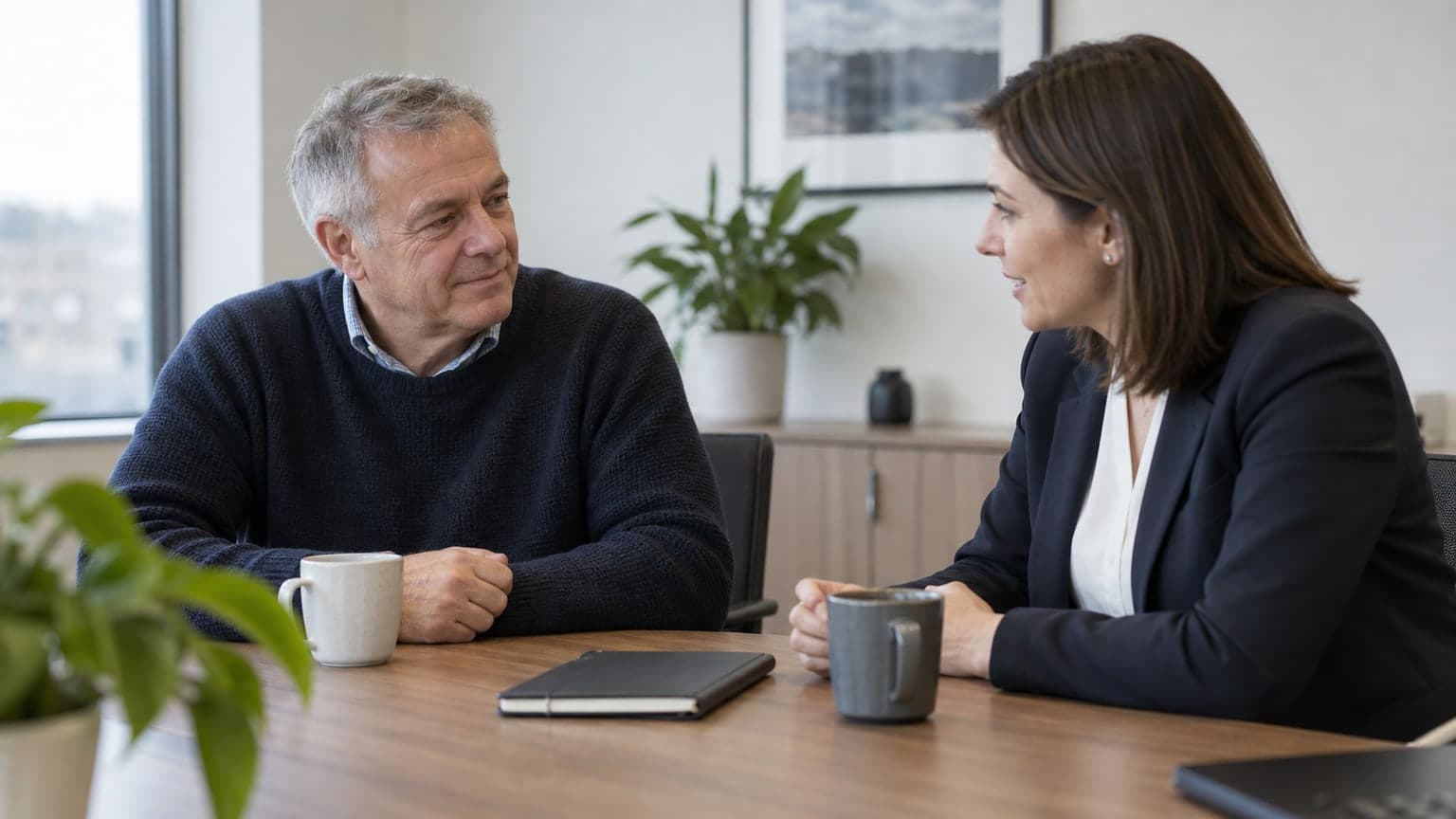A business owner discussing plans with an adviser.