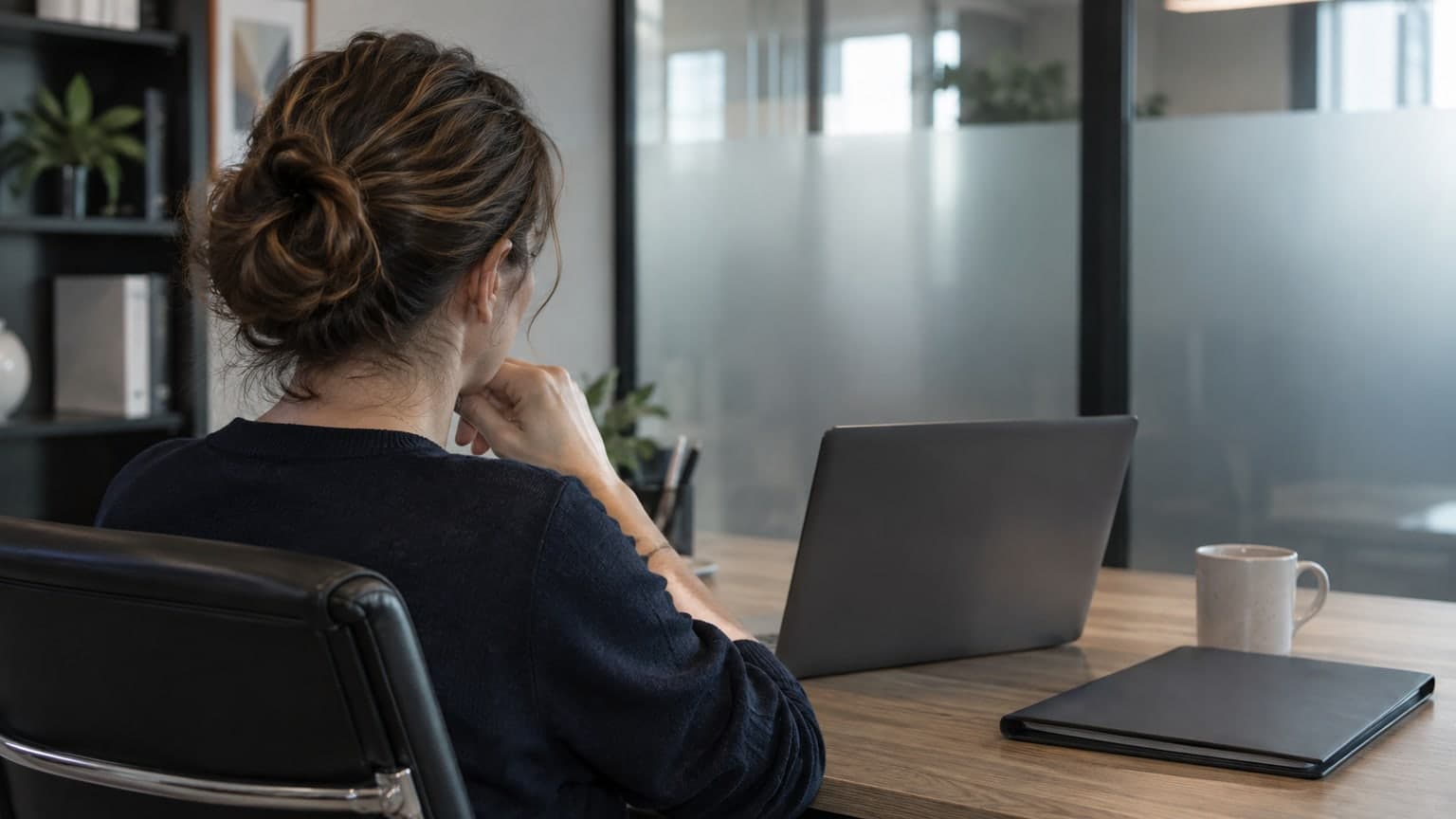 A business owner working privately with a document folder.