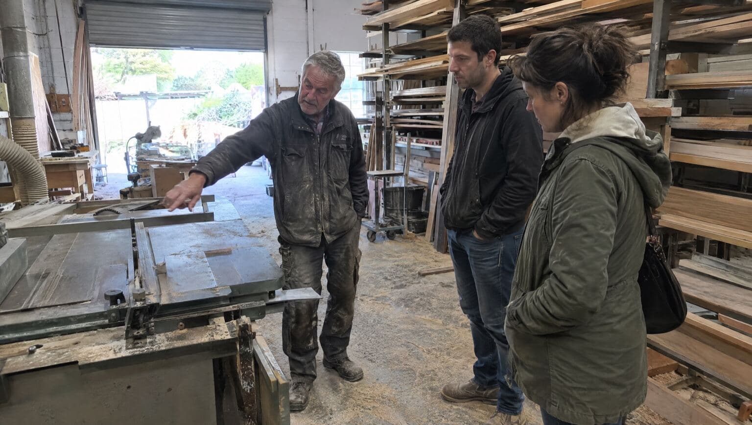 An owner showing a buyer around his workshop himself
